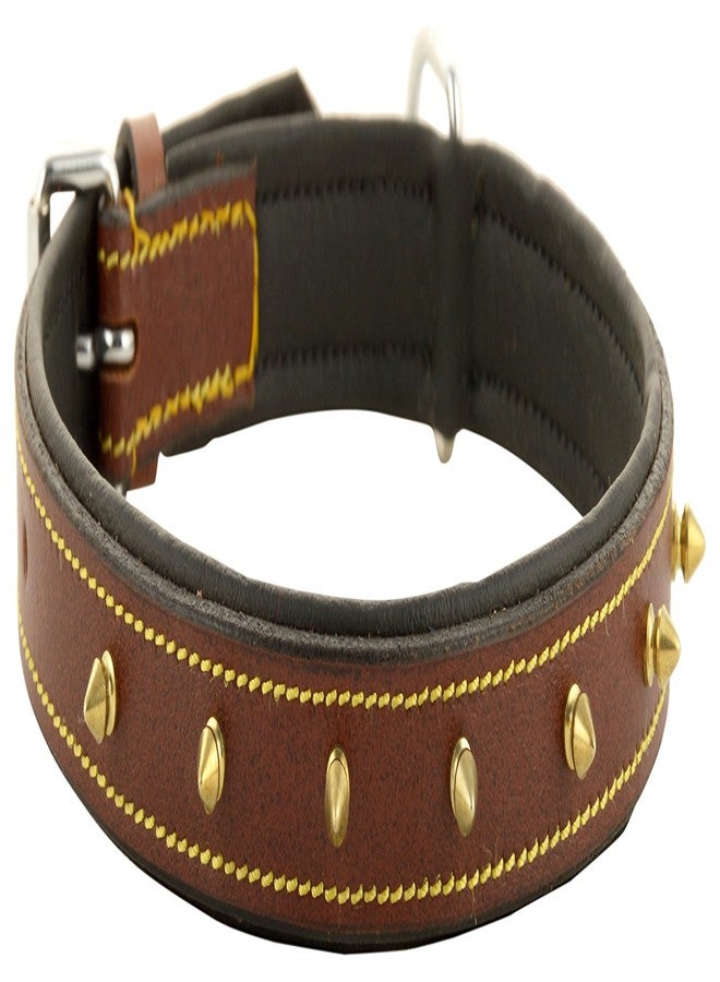 Skora Export Quality Genuine Brass Spiked Leather Dog Collar - 1 Inch (ML) Dog Everyday Collar (Medium, Brown) - Image 2